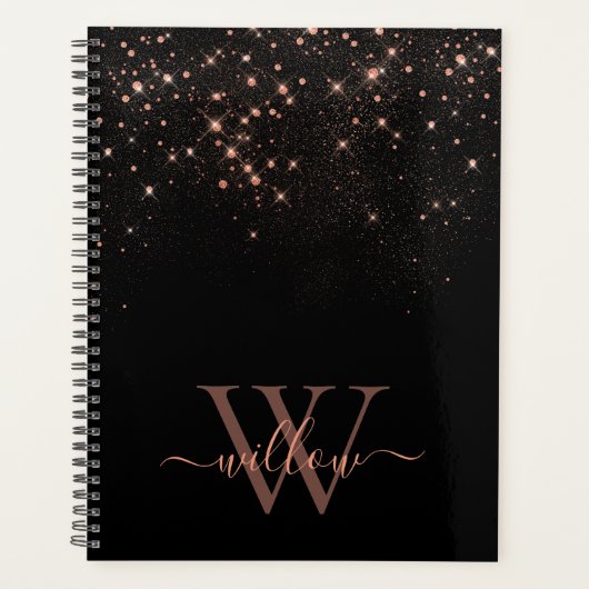 Glam Roos Gold Glitter Sparking Elegant Monogram Planner (Voorkant)