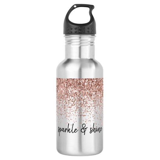 Glam Roos Gold Glitter Waterfles (Voorkant)