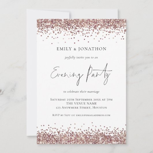 Glam Roos Gold Glitter Wedding Evening Kaart (Voorkant)