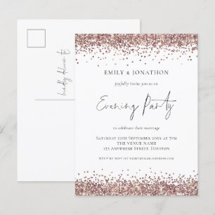 Glam Roos Gold Glitter Wedding Evening Uitnodiging Briefkaart