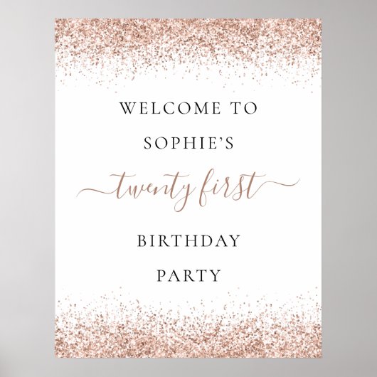 Glam Roos Gold Glitter Welkom 21e verjaardag Poster (Voorkant)