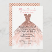 Glam Roos Gold Gown Quinceañera Uitnodiging (Voorkant / Achterkant)