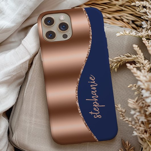 Glam Roos Gold Handtekening Faux Folie Wave Navy B Case-Mate iPhone Case
