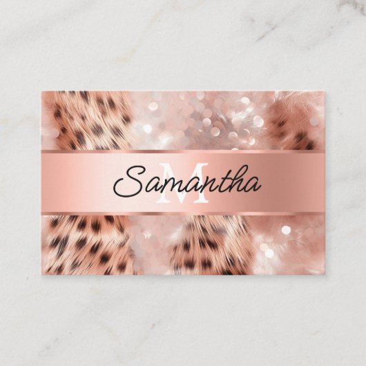 Glam Roos Gold Leopard Monogram Visitekaartje (Voorkant)