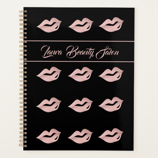 Glam Roos Gold Lips & Black Salon Afspraak Planner (Voorkant)