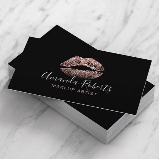 Glam Roos Gold Lips Makeup Artist Plain Black Visitekaartje