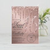 Glam Roos Gold Metallic Glitter Druppels Sweet 16 Kaart (Staand voorkant)