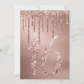 Glam Roos Gold Metallic Glitter Druppels Sweet 16 Kaart (Achterkant)