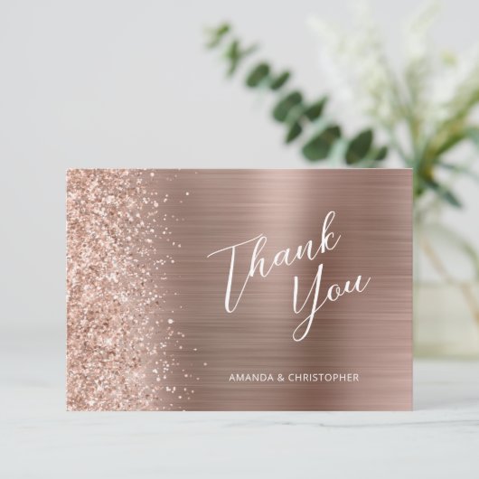 Glam Roos Gold Metallic Wedding Flat Bedankt Kaart (Staand voorkant)