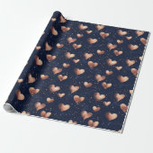 Glam Roos Gold & Navy Hand getrokken Harten Glitte Cadeaupapier (Uitgerold)
