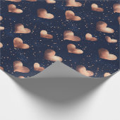 Glam Roos Gold & Navy Hand getrokken Harten Glitte Cadeaupapier (Hoek)
