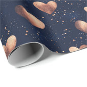Glam Roos Gold & Navy Hand getrokken Harten Glitte Cadeaupapier (Rol Hoek)