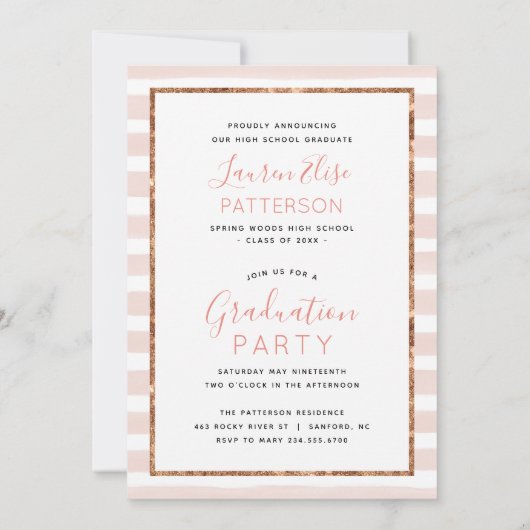 Glam Roos Gold Photo Collage Afstuderen Uitnodigin Kaart (Achterkant)