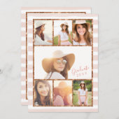 Glam Roos Gold Photo Collage Afstuderen Uitnodigin Kaart (Voorkant / Achterkant)