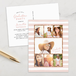 Glam Roos Gold Photo Collage Afstuderen Uitnodigin Uitnodiging Briefkaart