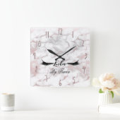 Glam Roos Gold Pink Marble Lashes Beauty Makeup Vierkante Klok (Huis)