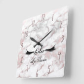 Glam Roos Gold Pink Marble Lashes Beauty Makeup Vierkante Klok (Hoek)