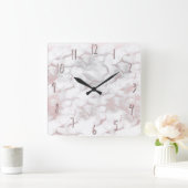 Glam Roos Gold Pink Marble Trendy Vierkante Klok (Huis)