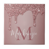 Glam Roos Gold Sparkle Glitter Drift Monogram Tegeltje (Voorkant)