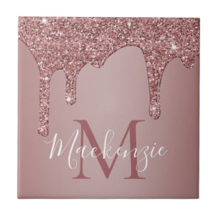 Glam Roos Gold Sparkle Glitter Drift Monogram Tegeltje