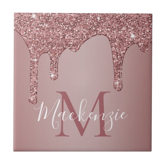 Glam Roos Gold Sparkle Glitter Drift Monogram Tegeltje (Voorkant)