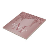 Glam Roos Gold Sparkle Glitter Drift Monogram Tegeltje (Zijkant)