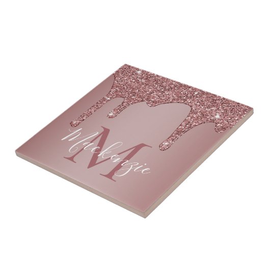 Glam Roos Gold Sparkle Glitter Drift Monogram Tegeltje (Zijkant)