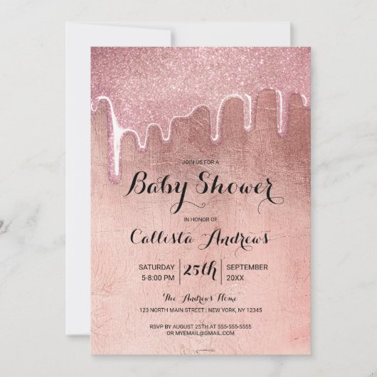 Glam Roos Gold Thick Glitter Drift Baby shower Kaart (Voorkant)