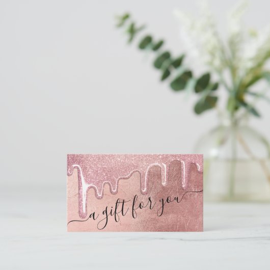 Glam Roos Gold Thick Glitter Drip Cadeaubon Visitekaartje (Staand voorkant)