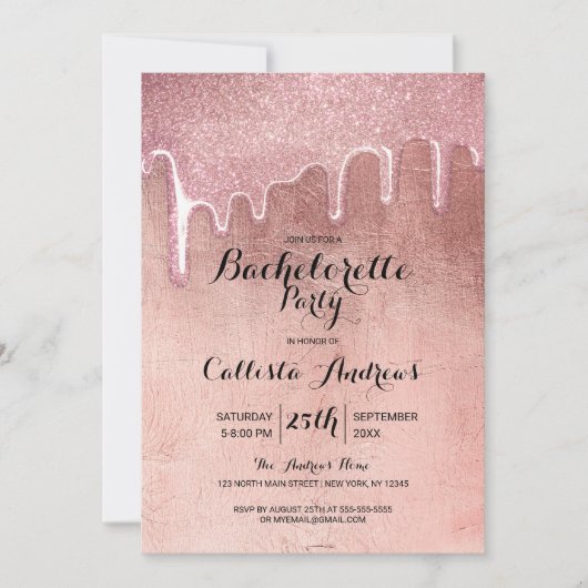 Glam Roos Gold Thick Glitter Drips Bachelorette Kaart (Voorkant)