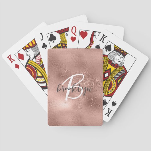 Glam Roos Gold Trendy Script Monogram Pokerkaarten (Achterkant)