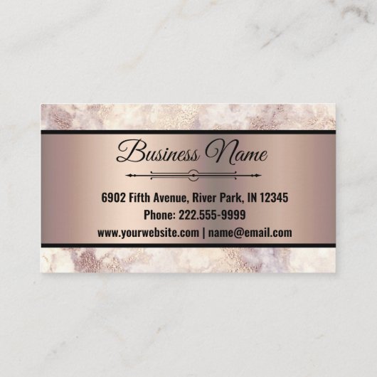 Glam Roos Gold Veined Marble and Gold Foil Glitter Visitekaartje (Achterkant)