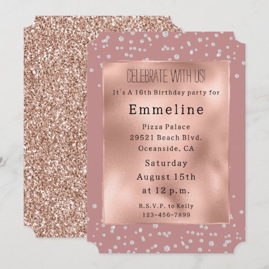 Glam Roos Gold White Diamonds Kaart (Voorkant / Achterkant)