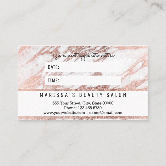 Glam Roos Gold White Marble Appointcard Afsprakenkaartje (Achterkant)