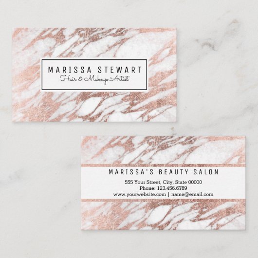Glam Roos Gold White marble Visitekaartje (Voorkant / Achterkant)