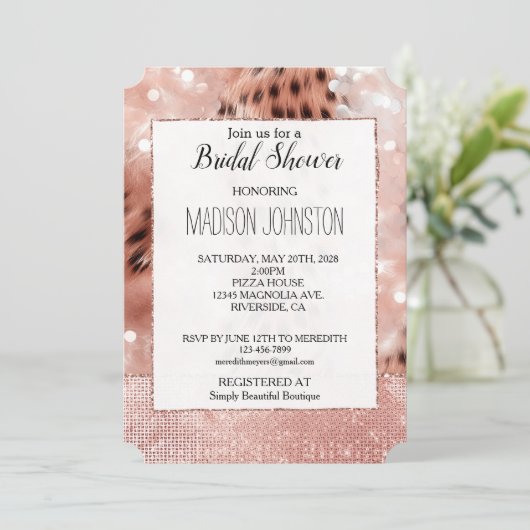 Glam Roos Goud Blush Roze Cheetah Kaart (Staand voorkant)