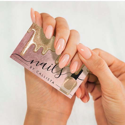 Glam Roos Goud Dikke Glitter Drips Pools Nails Visitekaartje