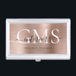 Glam Roos Goud Geborsteld Metaal 3 Monogram Script Visitekaarthouder<br><div class="desc">Elegant Roos Goud Geborsteld Metalen Monogram Script Business Card Case</div>