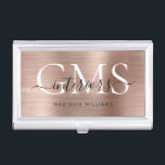 Glam Roos Goud Geborsteld Metaal 3 Monogram Script Visitekaarthouder<br><div class="desc">Elegant Roos Goud Geborsteld Metalen Monogram Script Business Card Case</div>