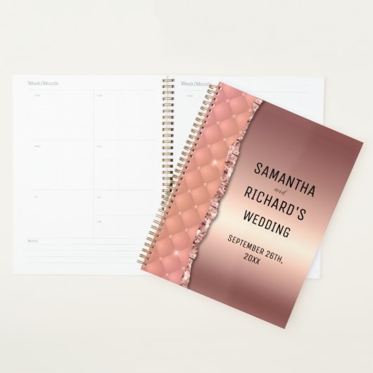 Glam Roos Goud Geript Glitter Metallic Bruiloft Planner (Display)