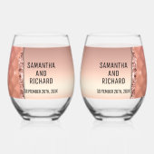 Glam Roos Goud Geript Glitter Metallic Bruiloft Wijnglas Zonder Voet (Voorkant)