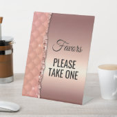 Glam Roos Goud Geript Glitter Metallic Favors Sign Reclamebord Met Voetstuk (Insitu)