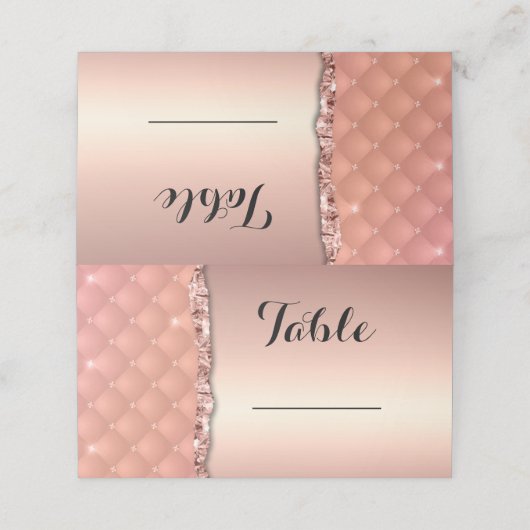 Glam Roos Goud Geript Glitter Metallic Plaatskaartje (Buitenkant ongevouwen)