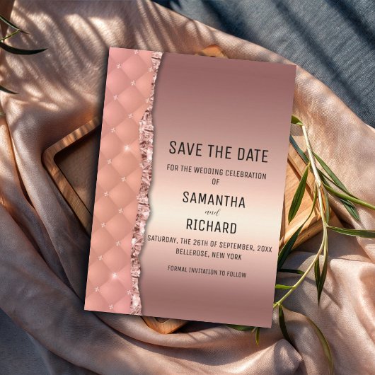 Glam Roos Goud Geript Glitter Metallic Save The Date