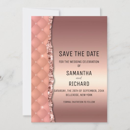 Glam Roos Goud Geript Glitter Metallic Save The Date (Voorkant)