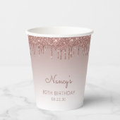 Glam Roos Goud Glitter Drip 80e Verjaardag Papieren Bekers (Voorkant)