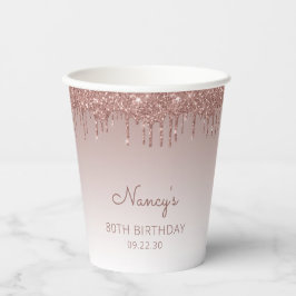 Glam Roos Goud Glitter Drip 80e Verjaardag Papieren Bekers
