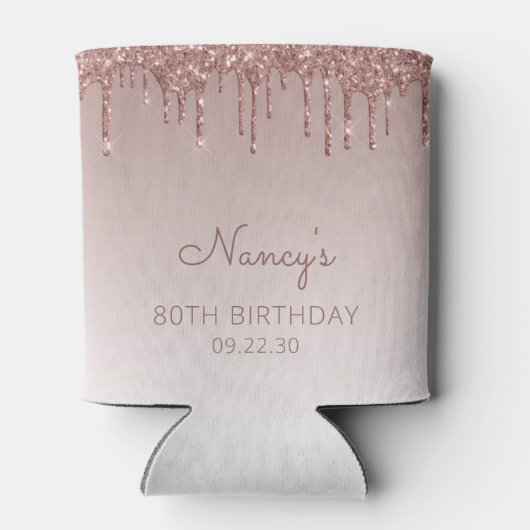 Glam Roos Goud Glitter Drip 80ste Verjaardagsfeest Blikjeskoeler (Achterkant)