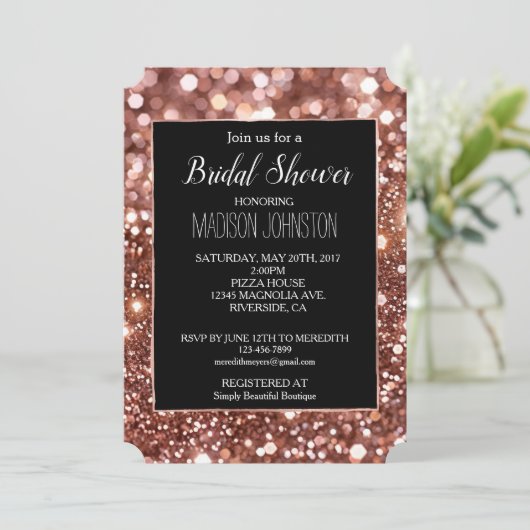 Glam Roos Goud Glitter Zwart Kaart (Staand voorkant)