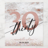 Glam Roos Goud Marmer & Glitter 30e Verjaardag Wijn Etiket (Enkel label)